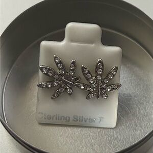 Sterling Silver F Mari Leaves Earrings Pierced